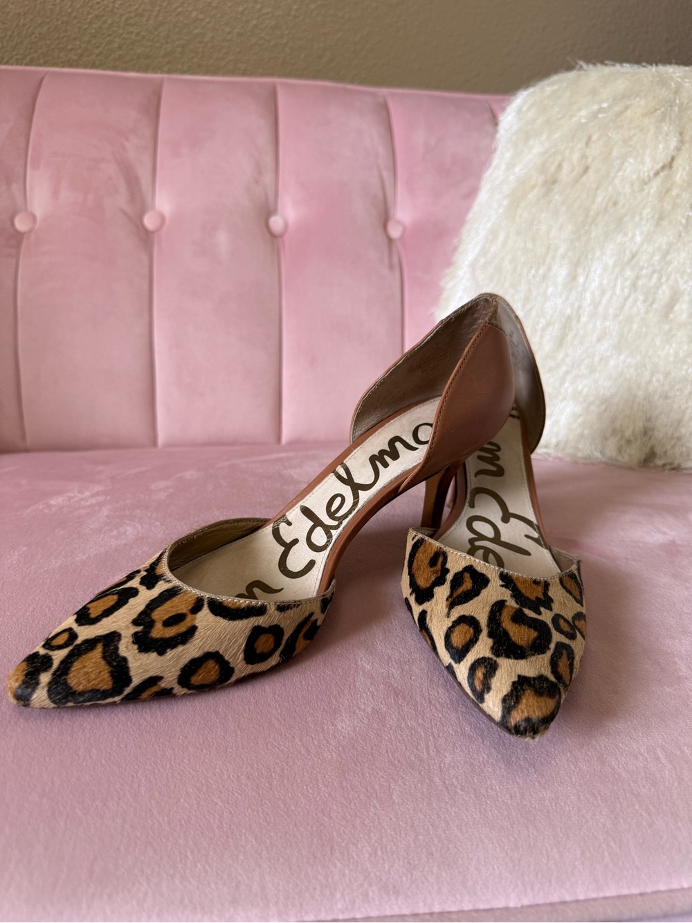 Sam Edelman Leopard Calf Hair and Brown Leather D'Orsay Pointed-Toe Heels Size 8